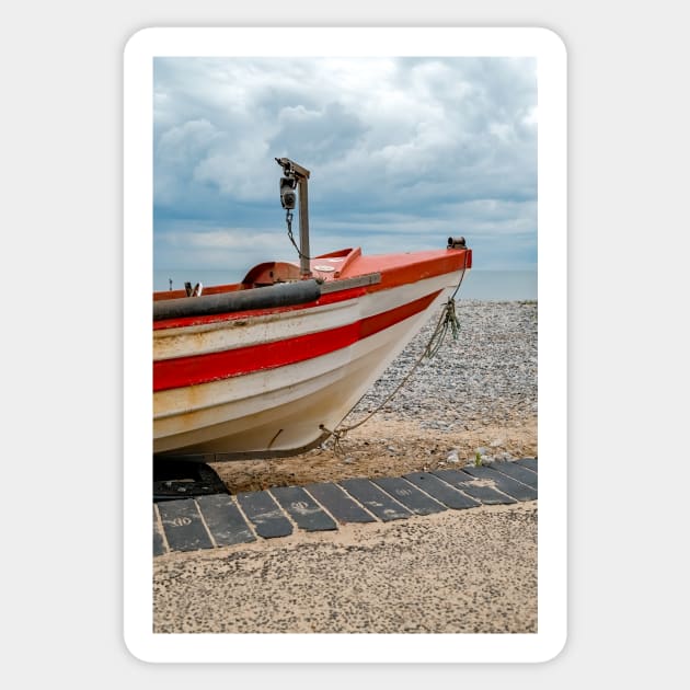 Traditional crab fishing boat on Cromer beach Sticker by yackers1